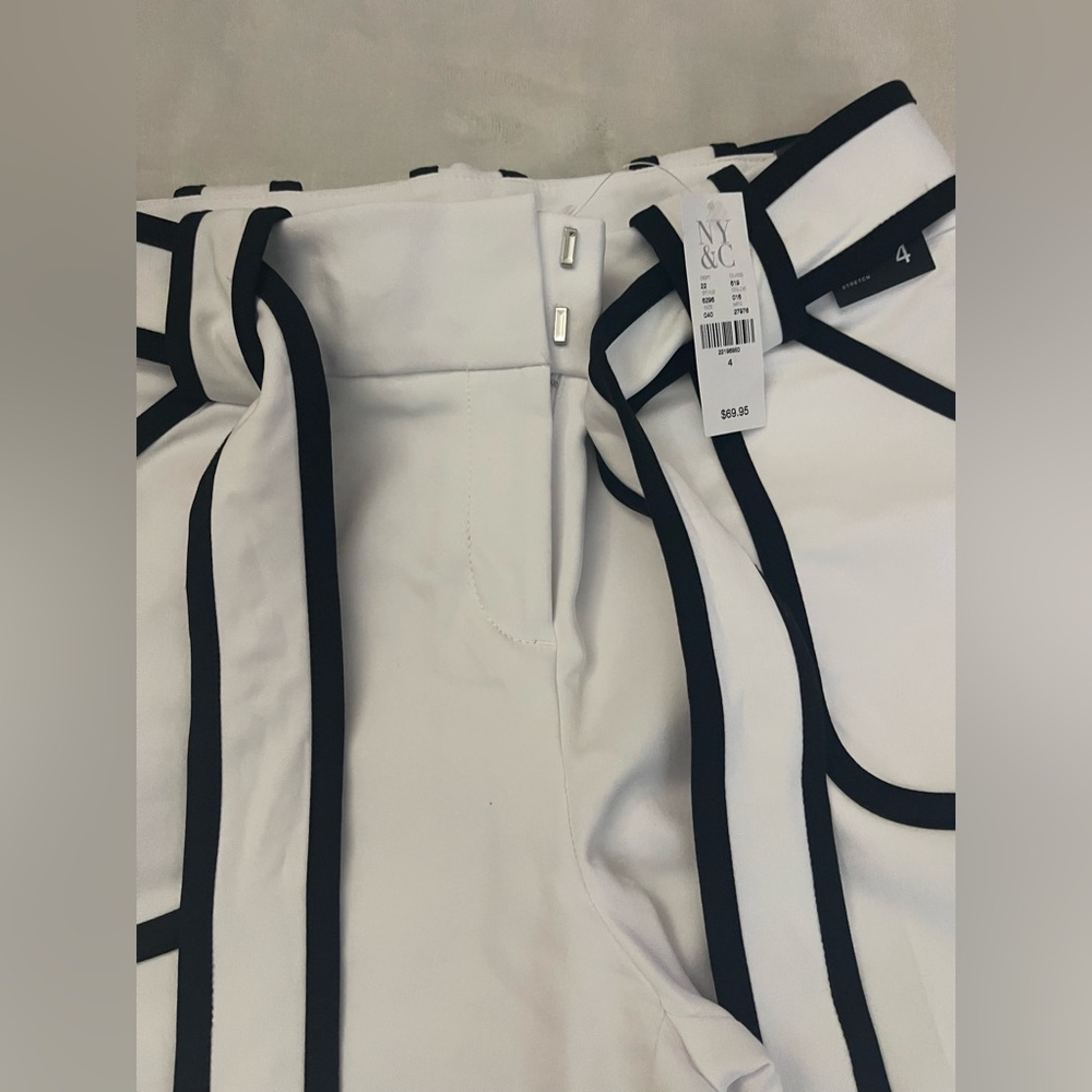 New York & Company White Wide-Leg Pants with Black Accents - Picture 3 of 6